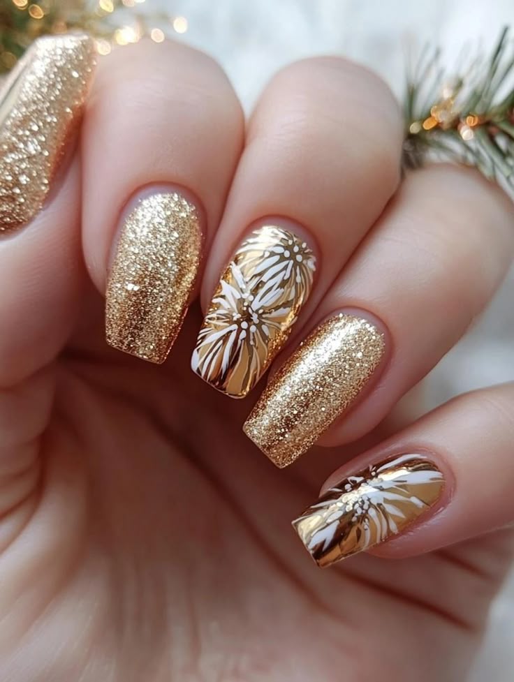 Gold Foil Holiday Glam nails