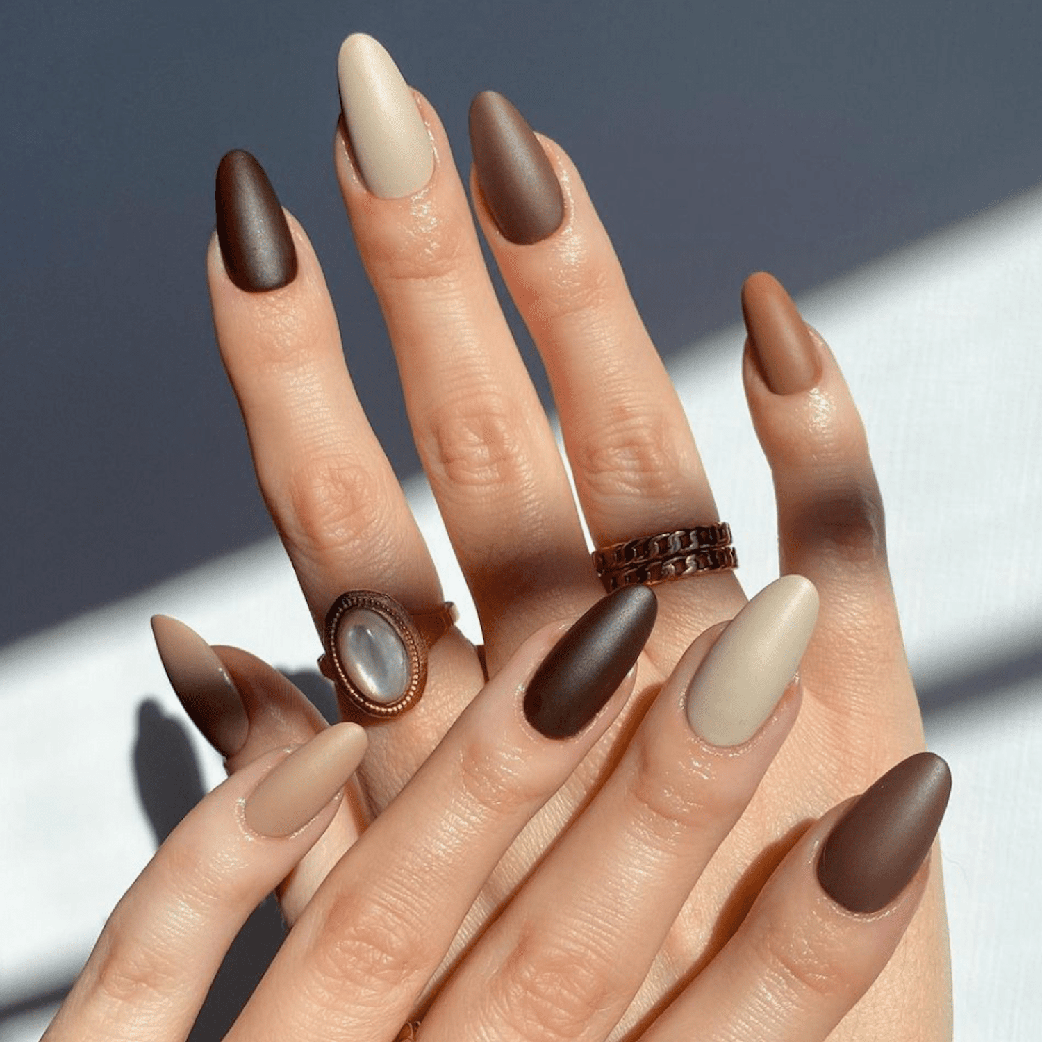 Matte Coffee Almond Nails