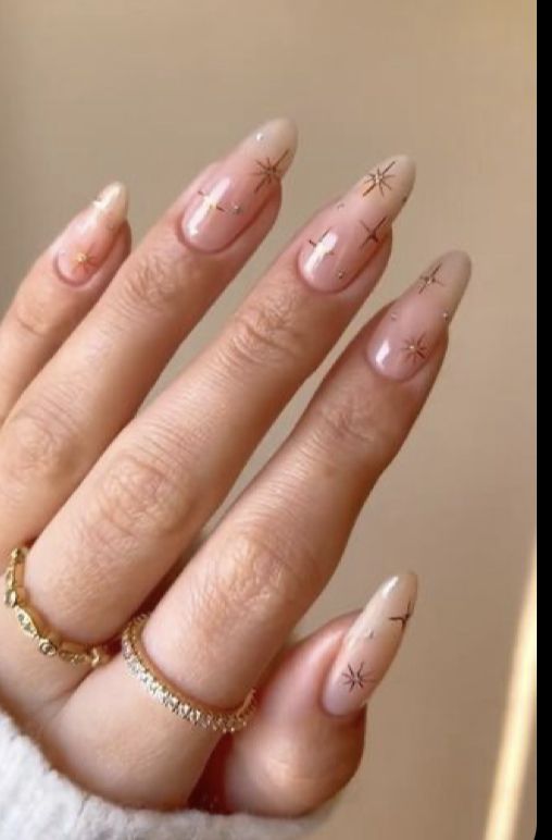 Nude Nails with Gold Stars