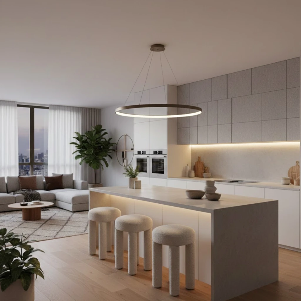 Acoustic comfort materials in modern luxury kitchen