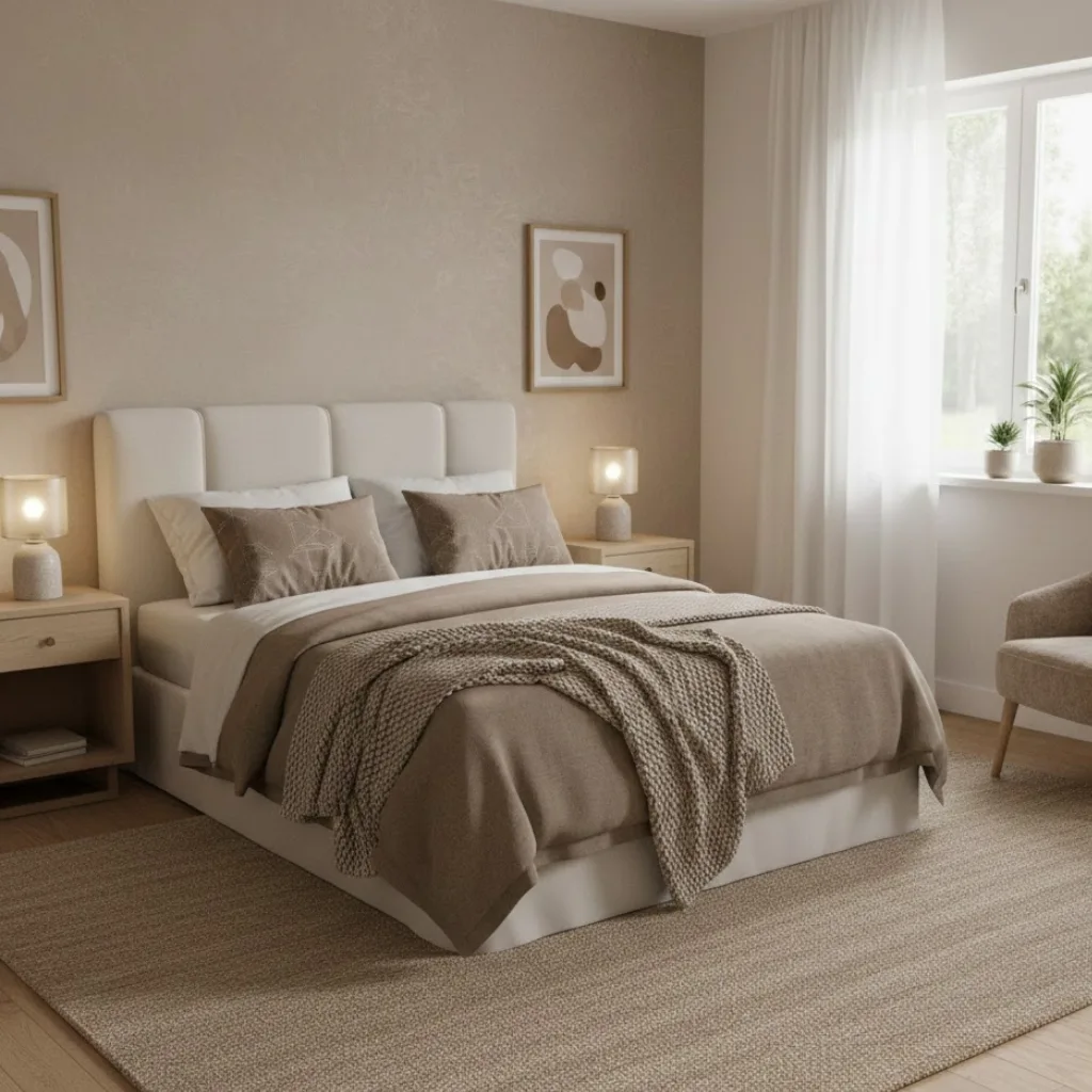 Calm color palette for a relaxing small bedroom design