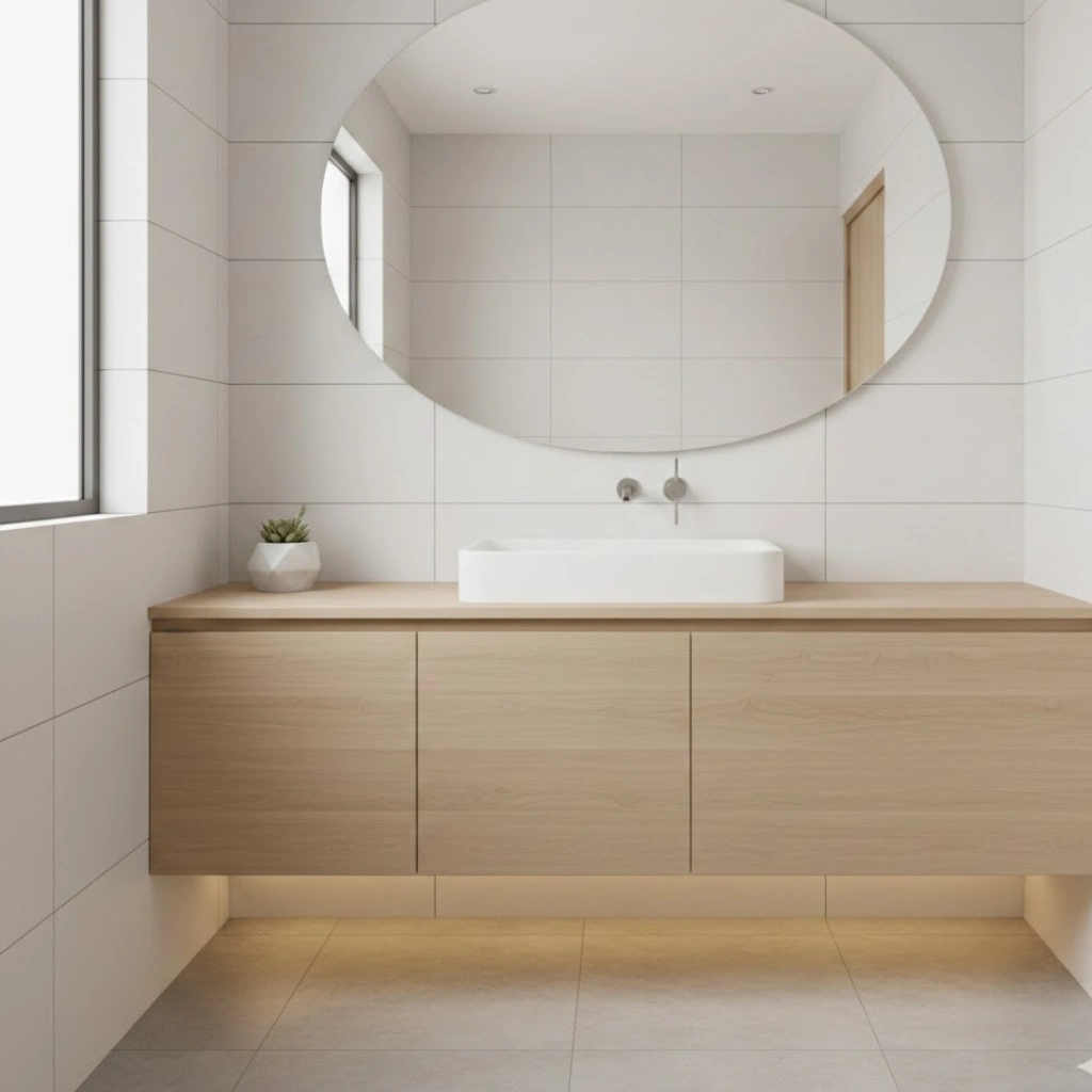 Floating vanity unit creating a modern and spacious bathroom look.