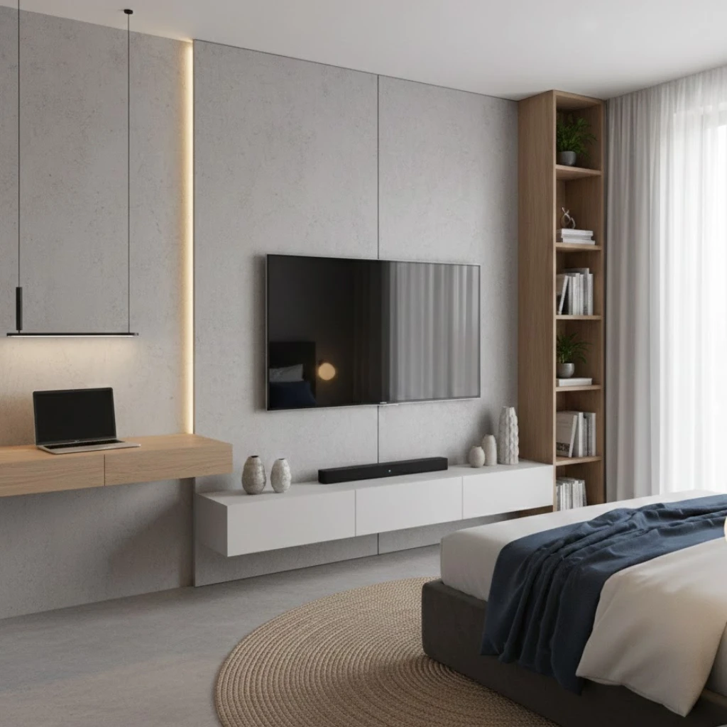 Hidden cable management for a clean small bedroom look