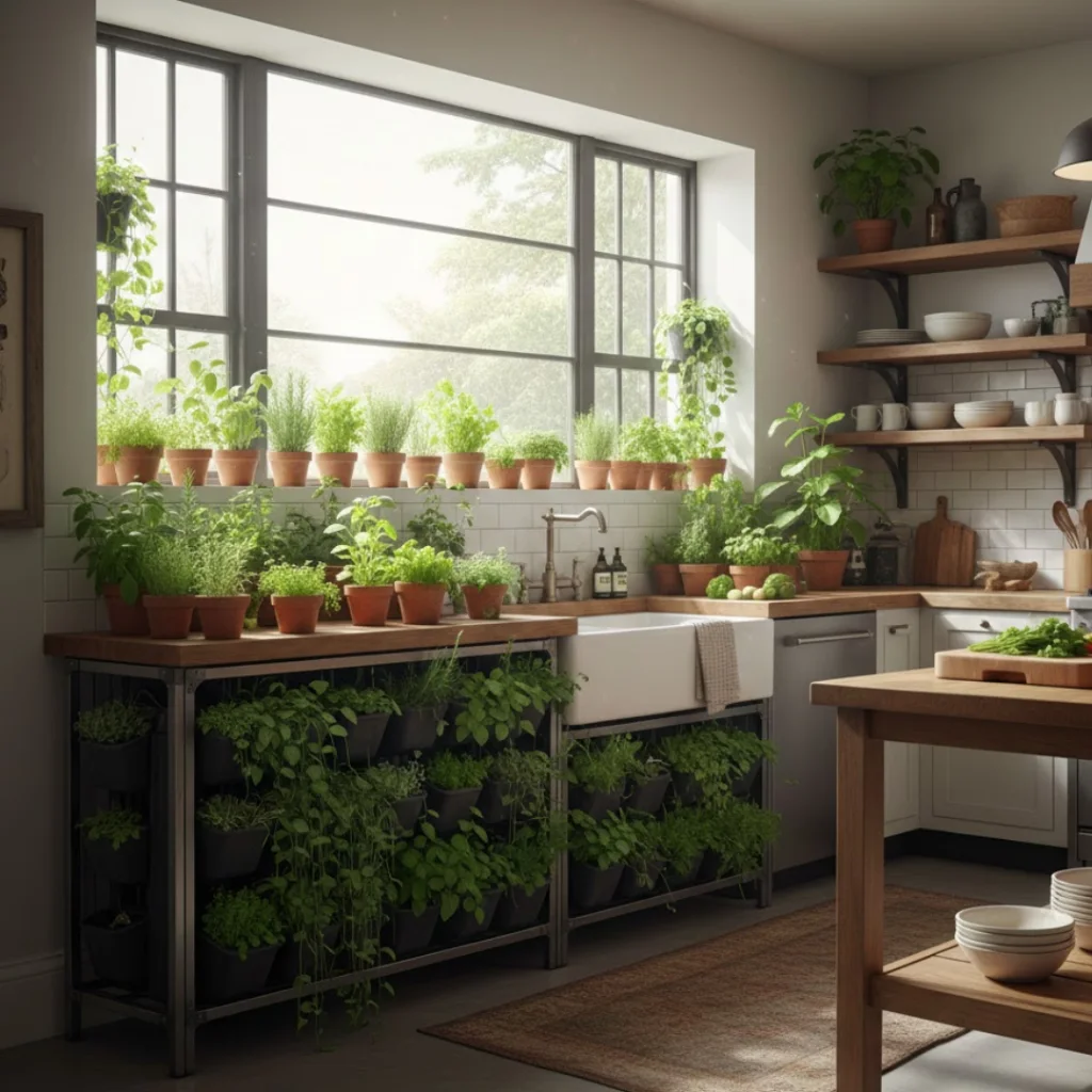 Indoor herb garden in modern kitchen design