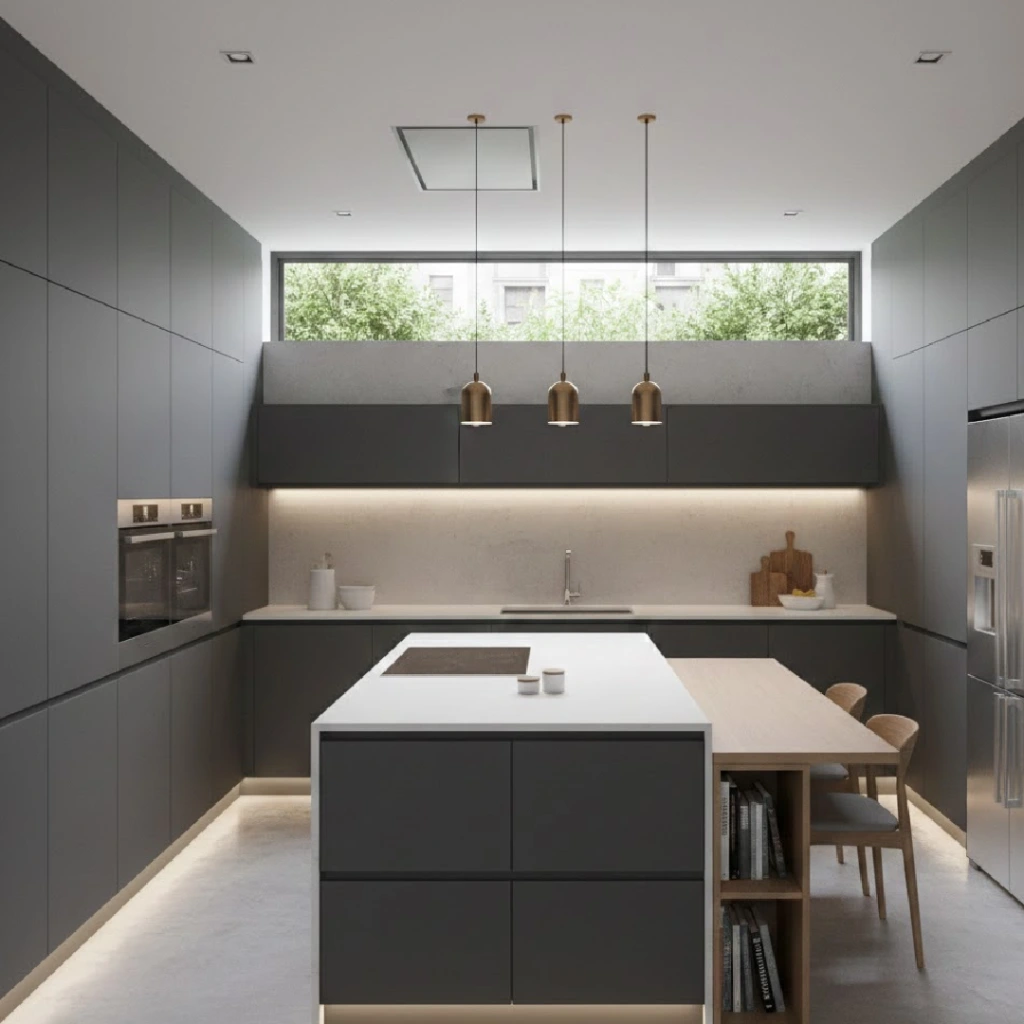 Kitchen featuring smooth handleless cabinetry