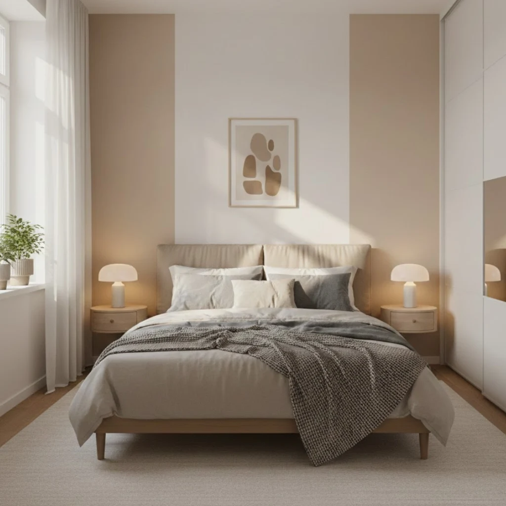 Light color walls making a small bedroom feel bigger and brighter