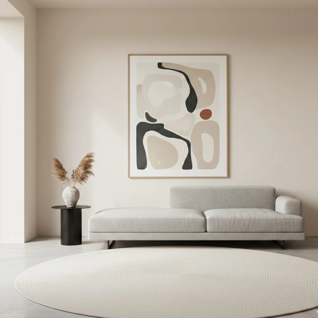 Oversized abstract wall art as a statement piece in a modern living room.