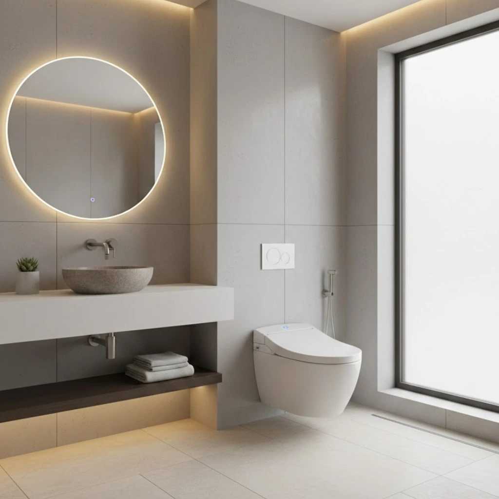 Smart toilet and bidet adding comfort and hygiene to modern bathrooms.