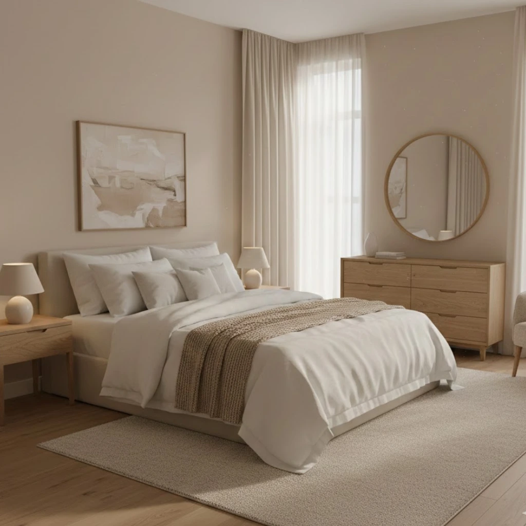 Warm beige color palette creating a cozy and inviting neutral bedroom