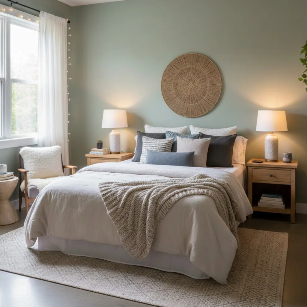 Bed-focused layout for a small cozy bedroom