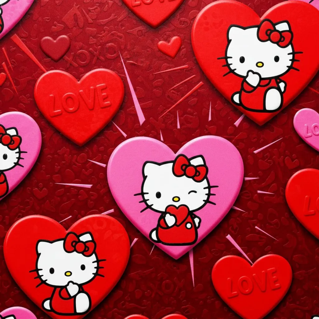 Bold red Hello Kitty Valentines Day wallpaper
