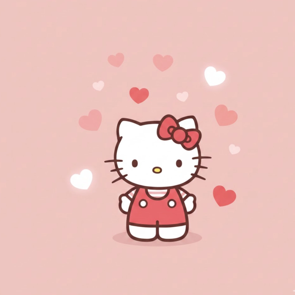 Classic pink Hello Kitty Valentine’s Day wallpaper with hearts