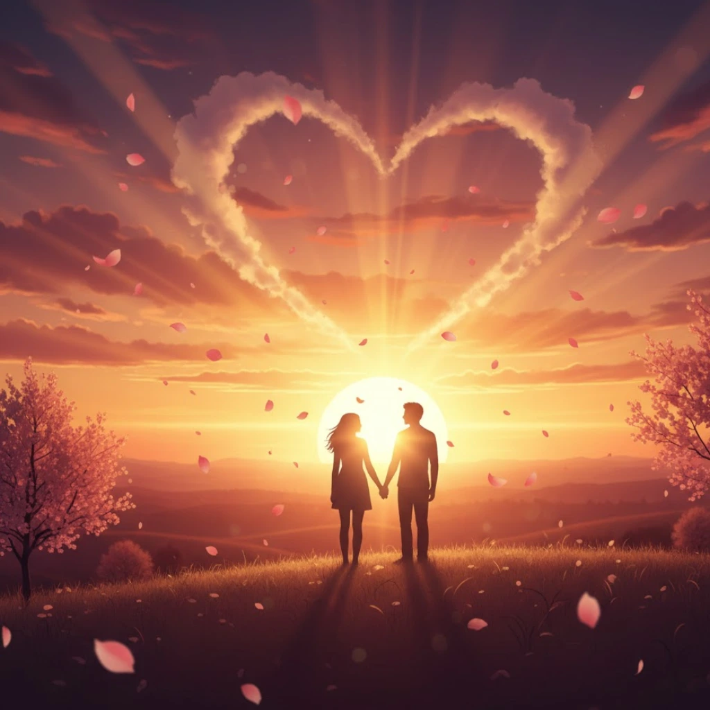 Couple silhouette sunset romantic Valentine background wallpaper