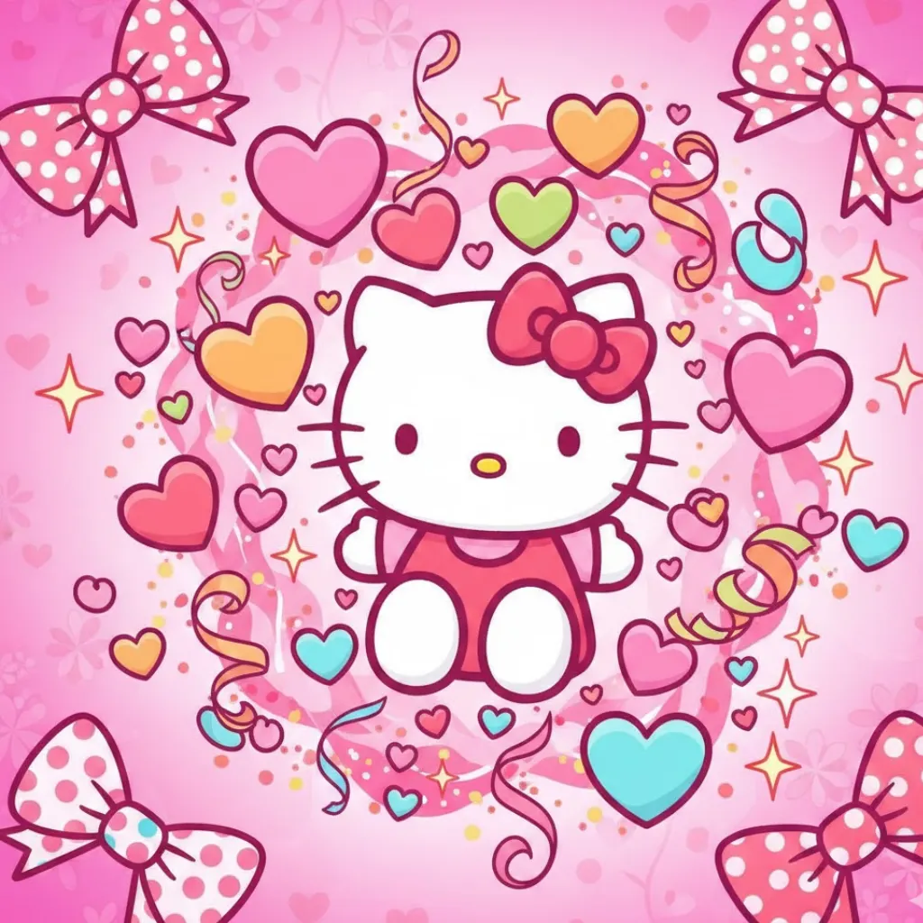 Cute Hello Kitty Valentine wallpaper with hearts and sparkles
