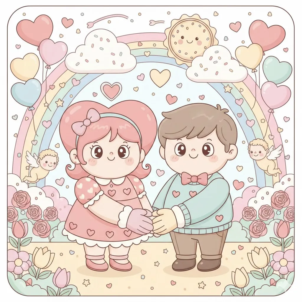 Cute cartoon couple Valentine background illustration full of love
