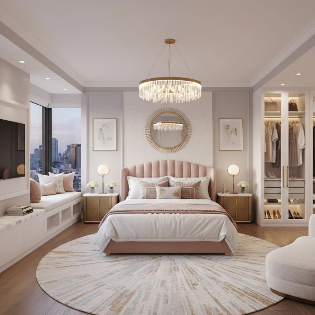 Designer-style girls bedroom with a balanced layout and luxury decor
