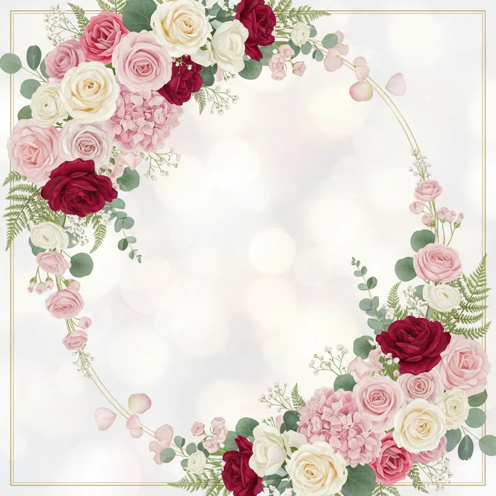 Floral frame Valentine background with elegant romantic flowers