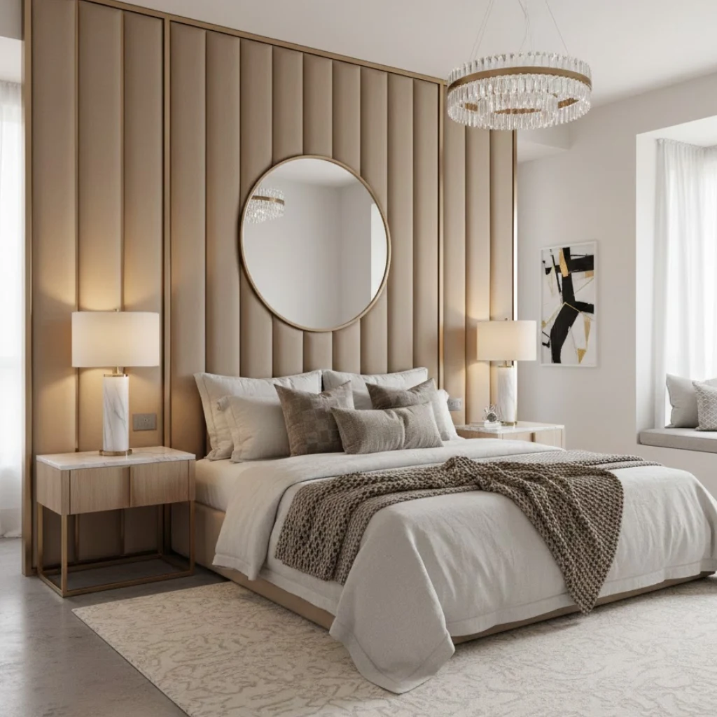 Girls bedroom featuring a statement upholstered headboard for a designer-level look