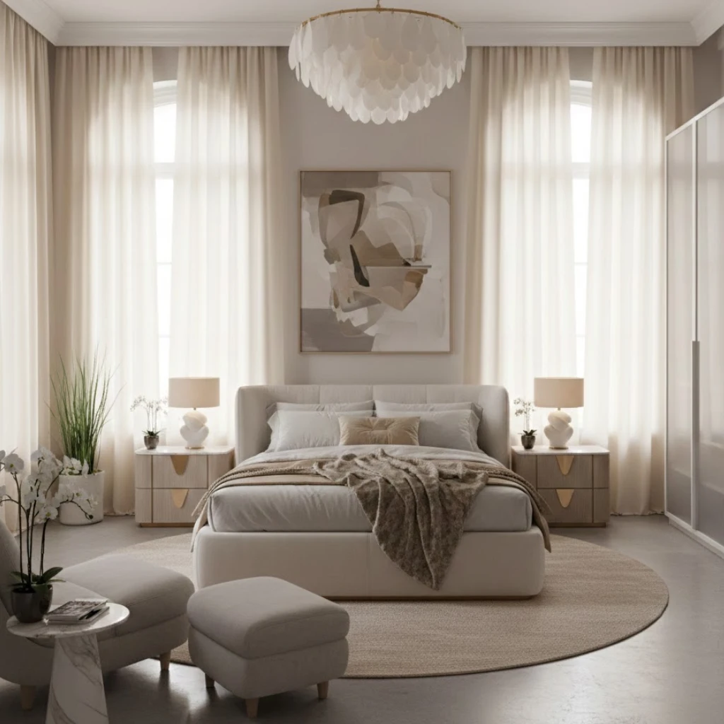 Girls bedroom with floor-to-ceiling curtains creating a luxury designer look