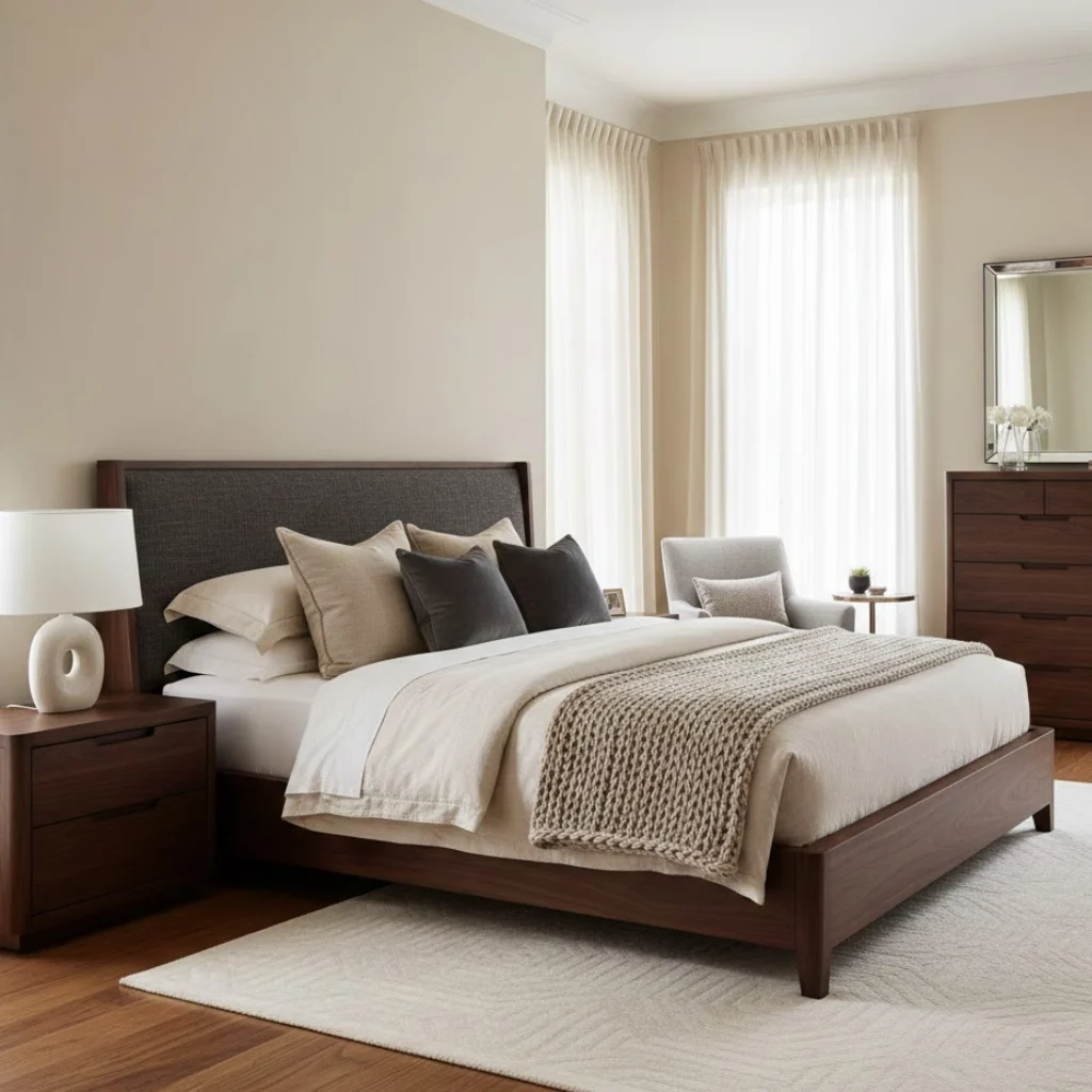 Inspiring dark furniture bedroom ideas with rich wood tones balanced by light walls.