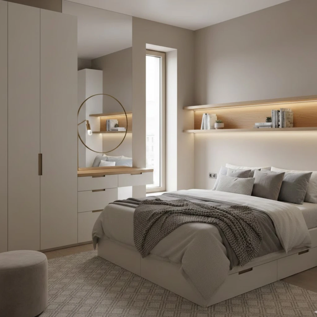 Inspiring small bedroom decor ideas that maximize space with smart furniture and mirrors.