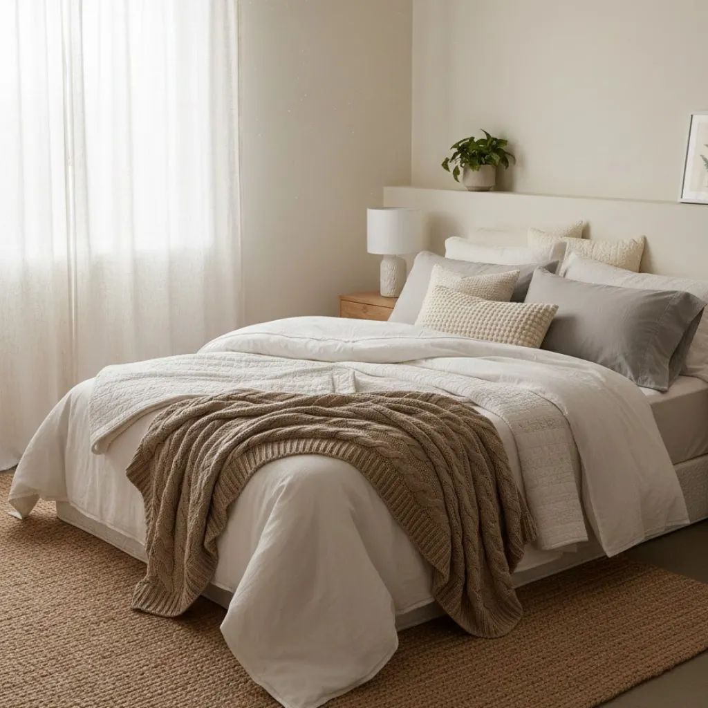 Layered bedding creating a cozy and inviting small bedroom