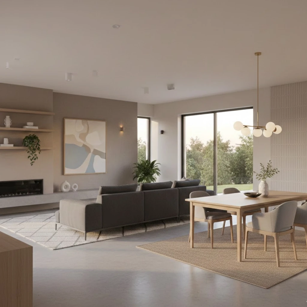 Living room and dining room combo paint ideas using accent walls to define zones.