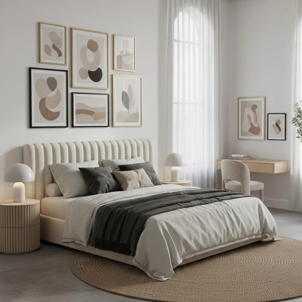 Luxury girls bedroom featuring curated wall art and elegant decor