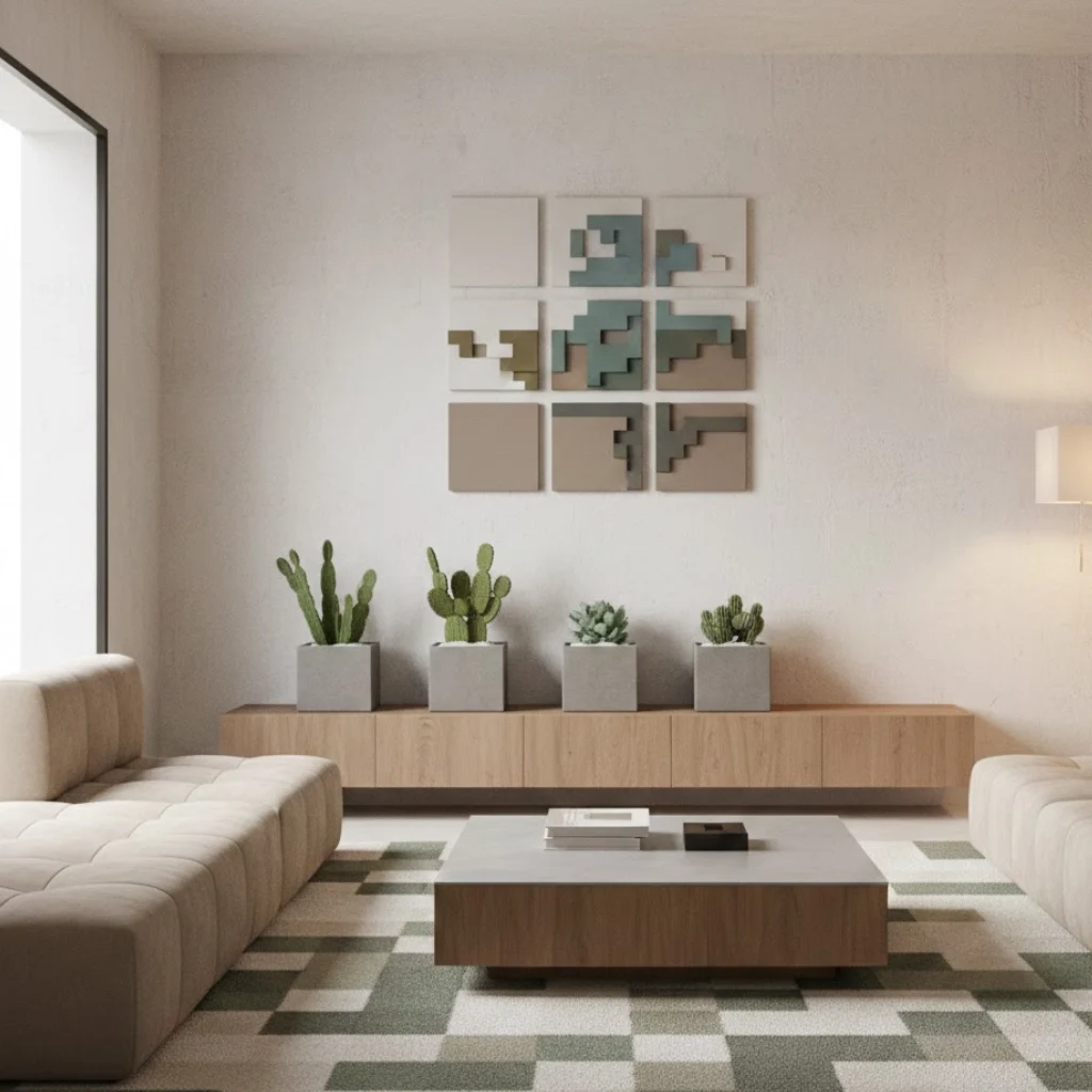 Minecraft home decor ideas aesthetic featuring minimalist pixel inspired elements