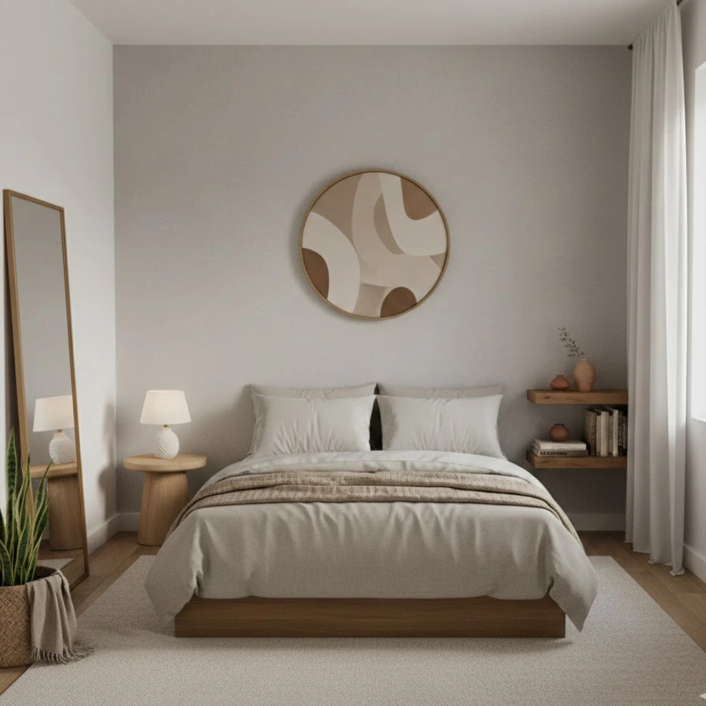 Minimal cozy bedroom with clutter-free design