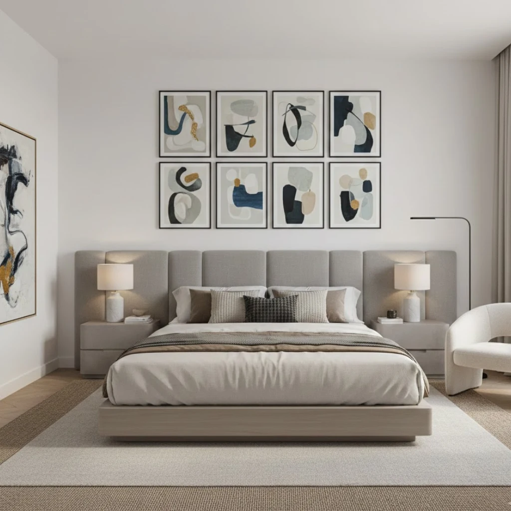 Modern bedroom with minimalist wall art decor