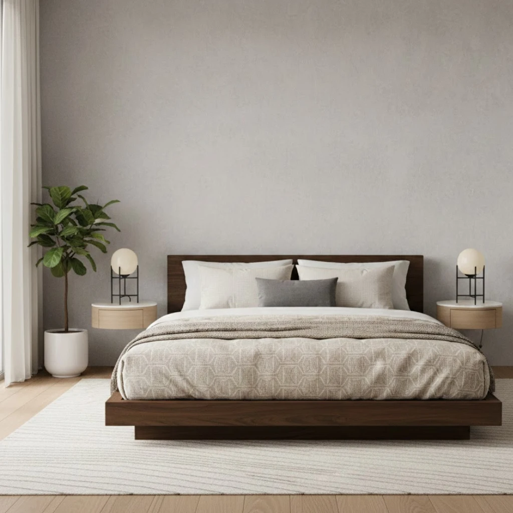 Modern bedroom with stylish and minimal bedding design