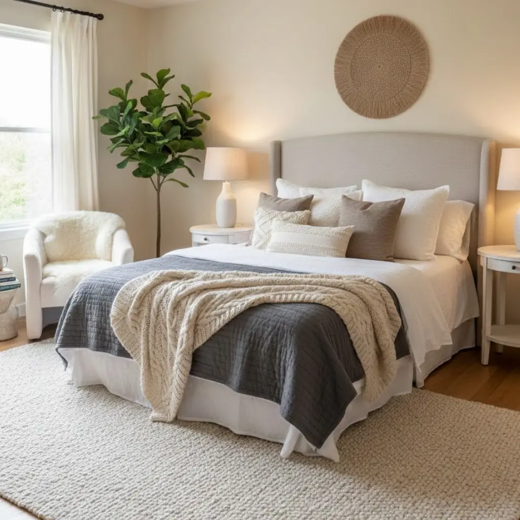 Neutral base cozy bedroom ideas