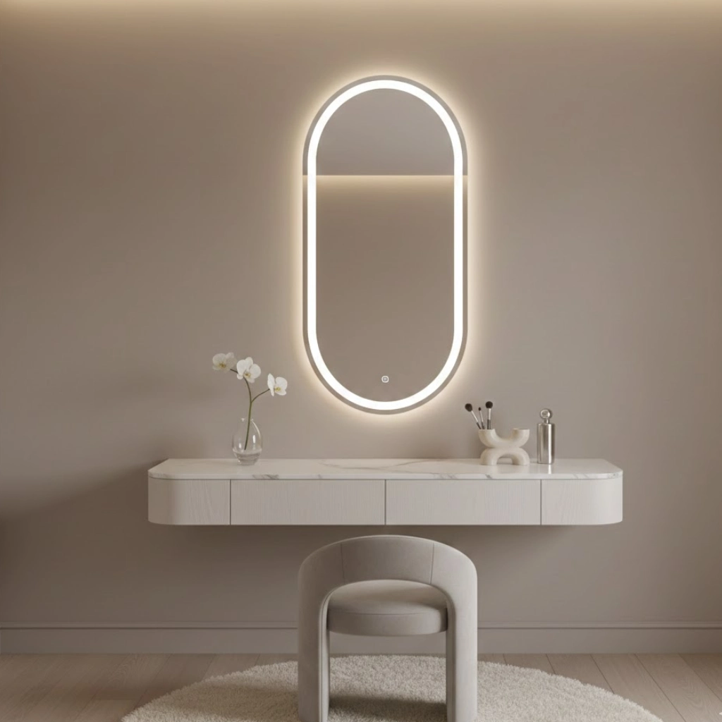 Minimalist luxury vanity setup in a modern girls bedroom
