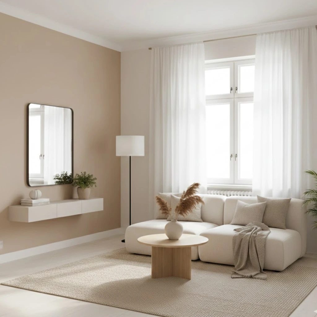 New Small living room decor using light neutral colors to make the space feel bigger and brighter