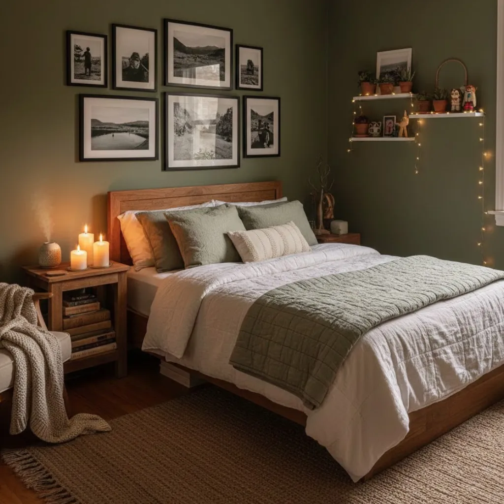 Personal decor making a small bedroom cozy