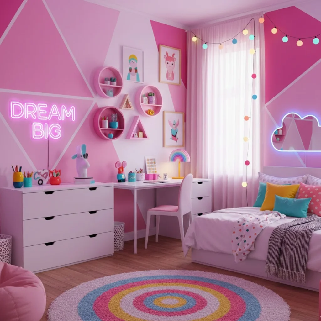 Pink and white bedroom ideas with playful decor and creative accents