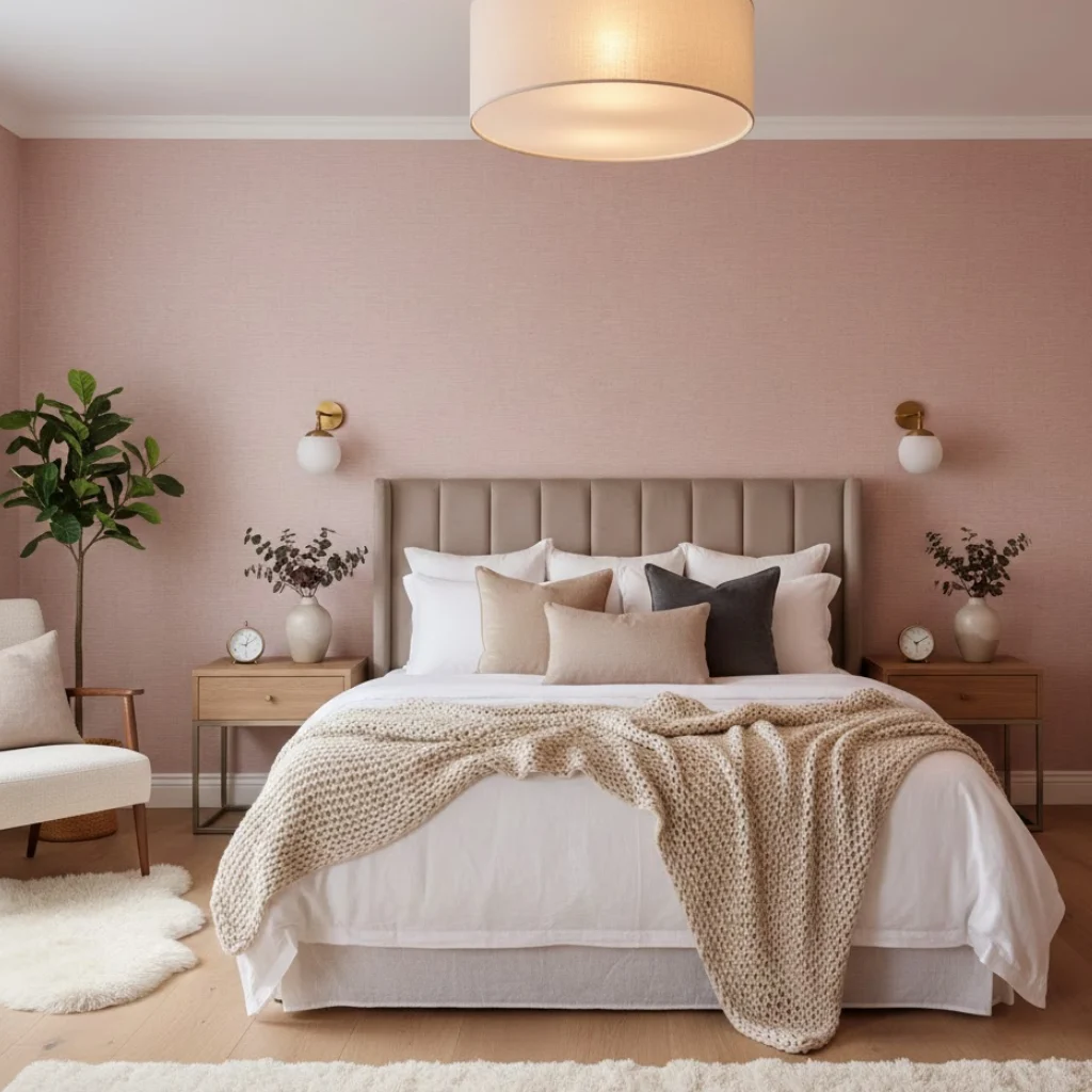 Pink wallpaper ideas for bedroom creating a cozy and relaxing retreat.