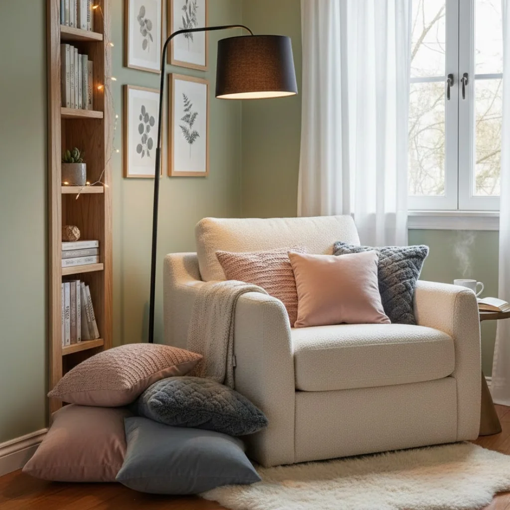 Reading nook idea for a cozy small bedroom