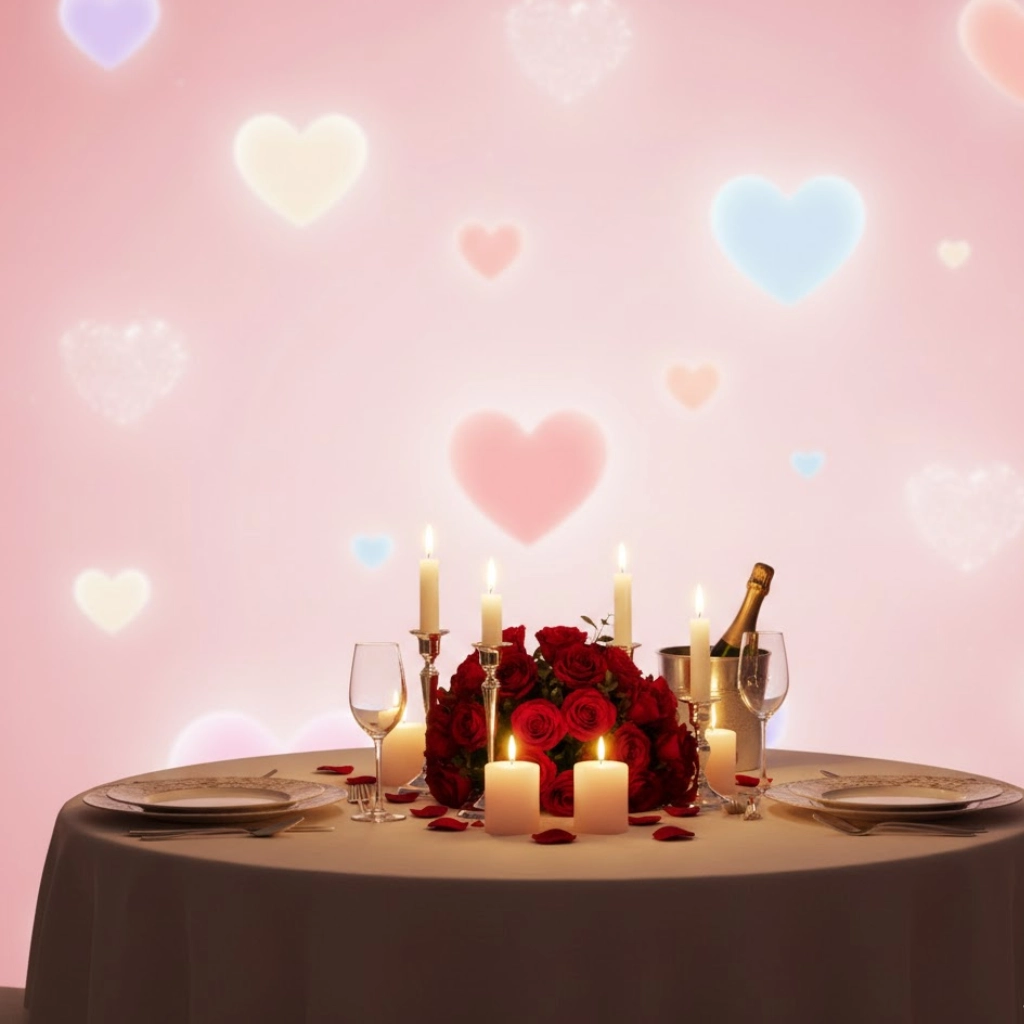 Romantic candlelight dinner Valentine background with warm and cozy vibes
