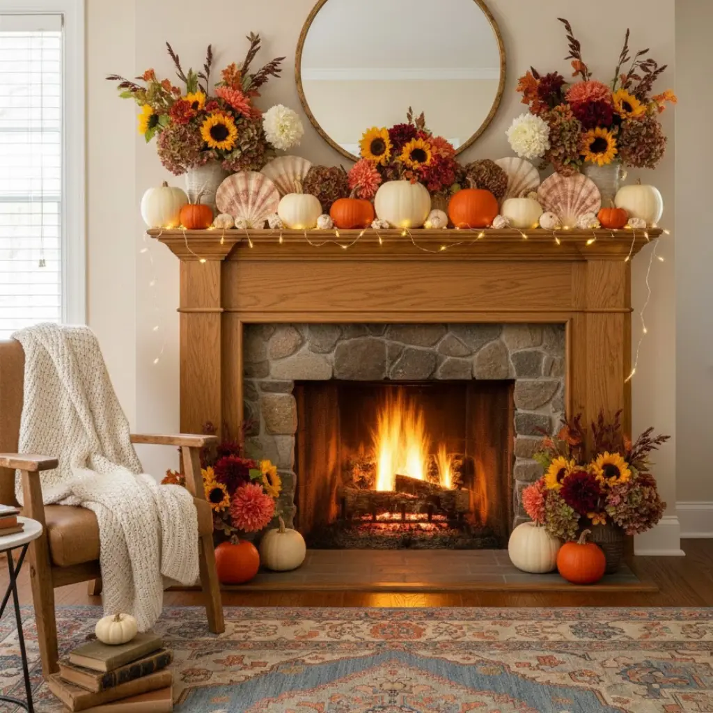 Seasonal mantel decorating ideas showcasing autumn, spring, summer, and winter decor elements.