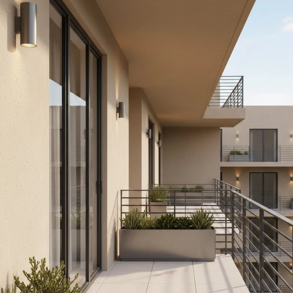 Small balcony design ideas exterior with modern railings and stylish outdoor decor