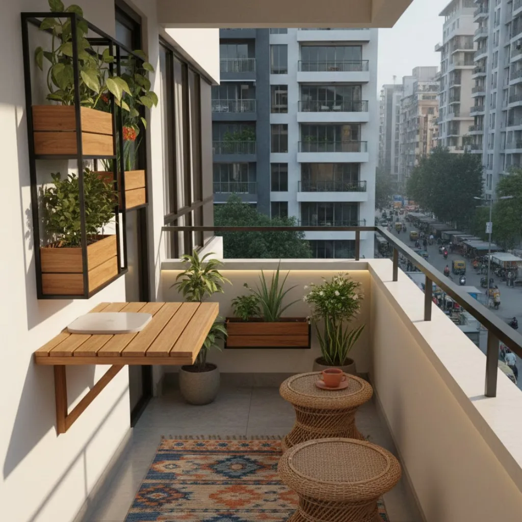Small balcony design ideas space saving for apartments with foldable furniture and vertical plants