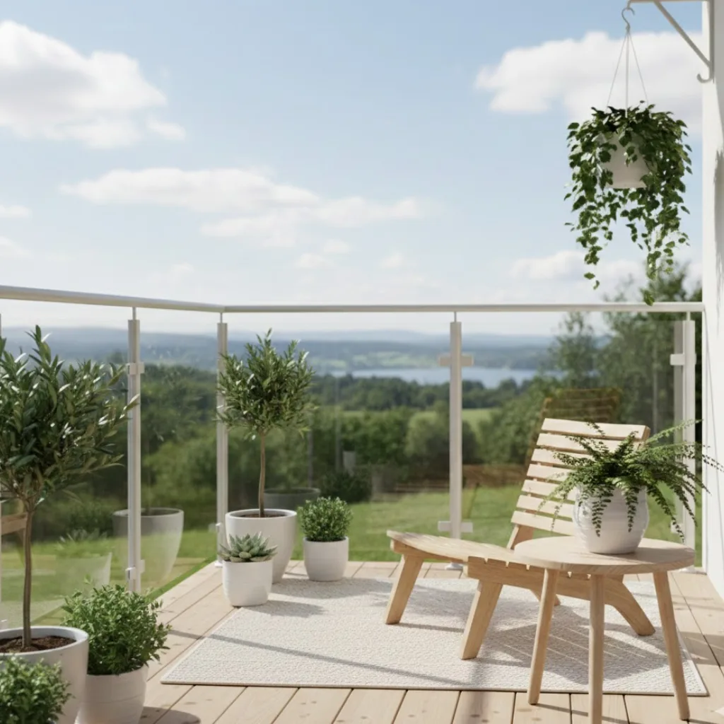 Small balcony design ideas tiny house with glass railing and minimal furniture