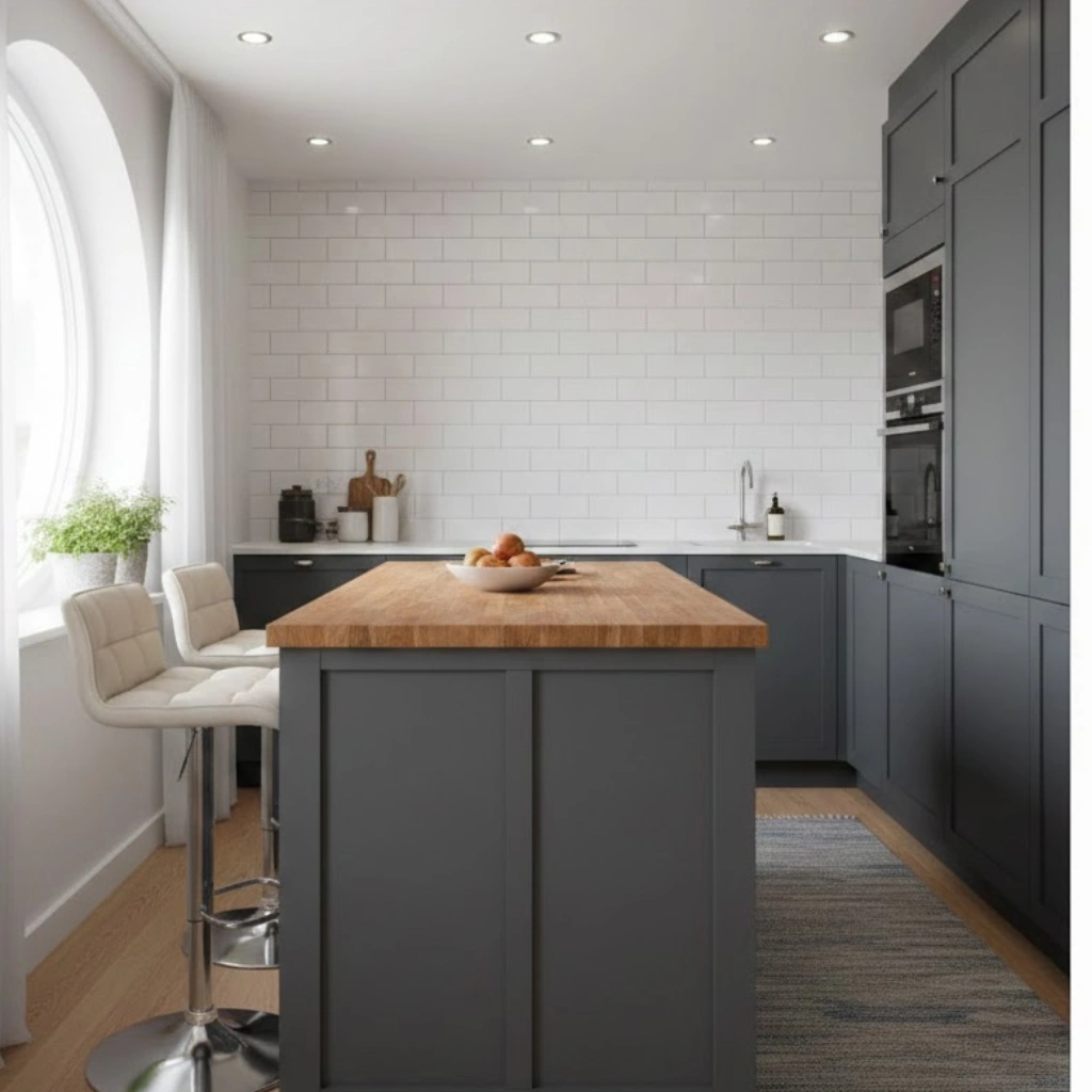 Small kitchen ideas with island featuring a compact movable island for extra workspace