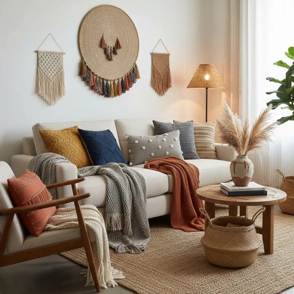 Small living room decor idea using textures instead of bulky furniture