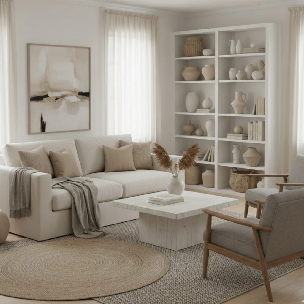 Small living room decor featuring a cohesive and calming color scheme