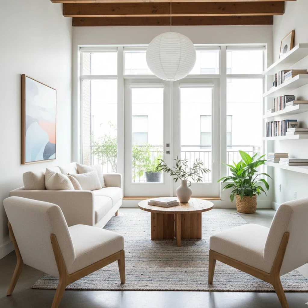 Small living room decor featuring furniture with exposed legs for a spacious look