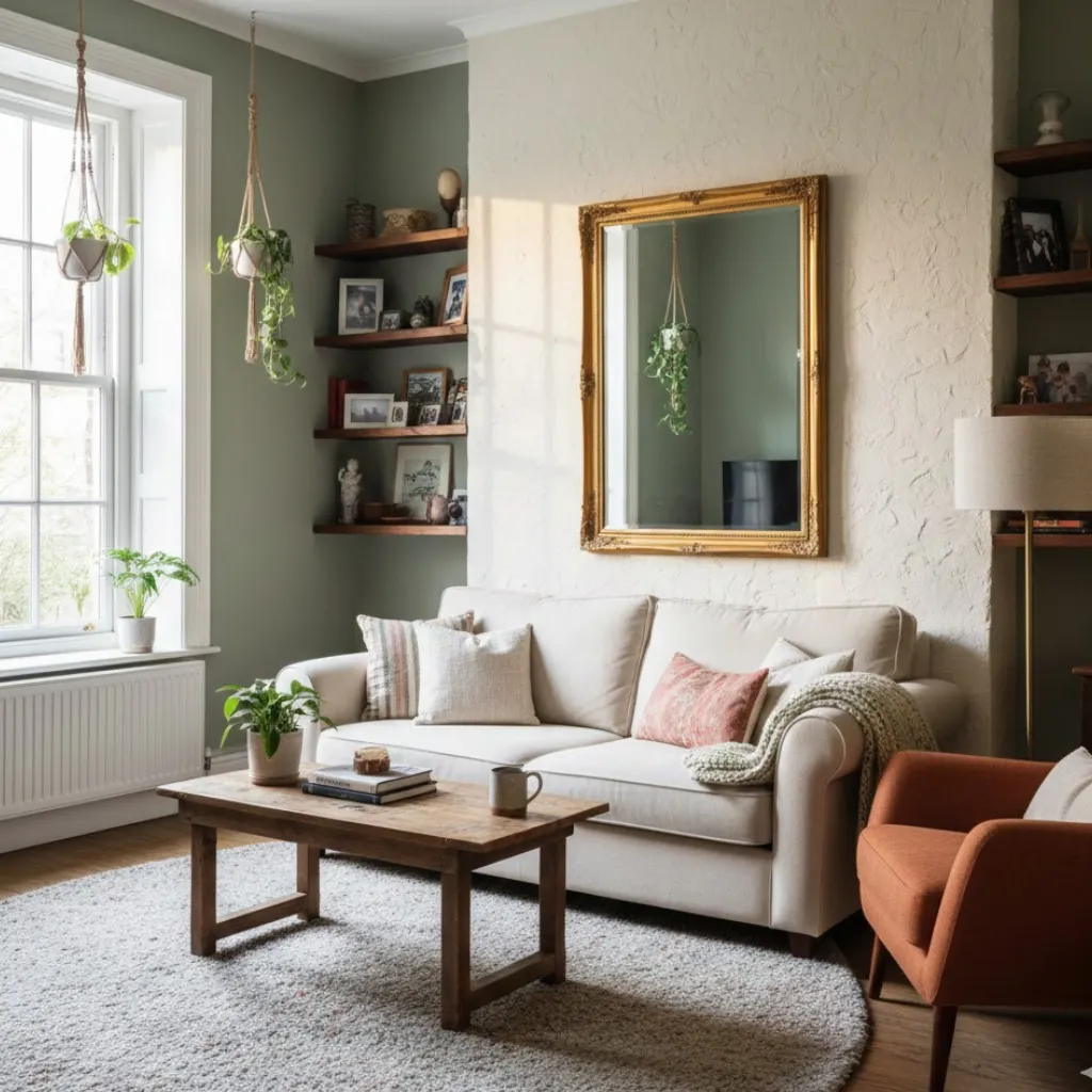 Small living room decor idea using mirrors to create the illusion of space