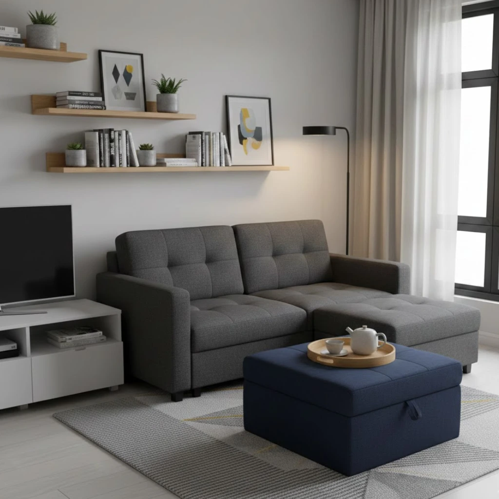 Small living room decor using multifunctional furniture for smart living